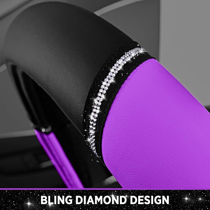 Road Comforts Leather Steering Wheel Cover - Made with PVC Leather - Anti-Slip, Universal Fit 14 1/2 inches to 15 inches - Purple