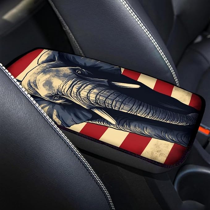 Car Center Console Pad, Universal Waterproof Car Armrest Seat Box Cover, Car Interior Accessories for Most Vehicle SUV Truck Vintage American Flag Elephant Car Armrest Pad