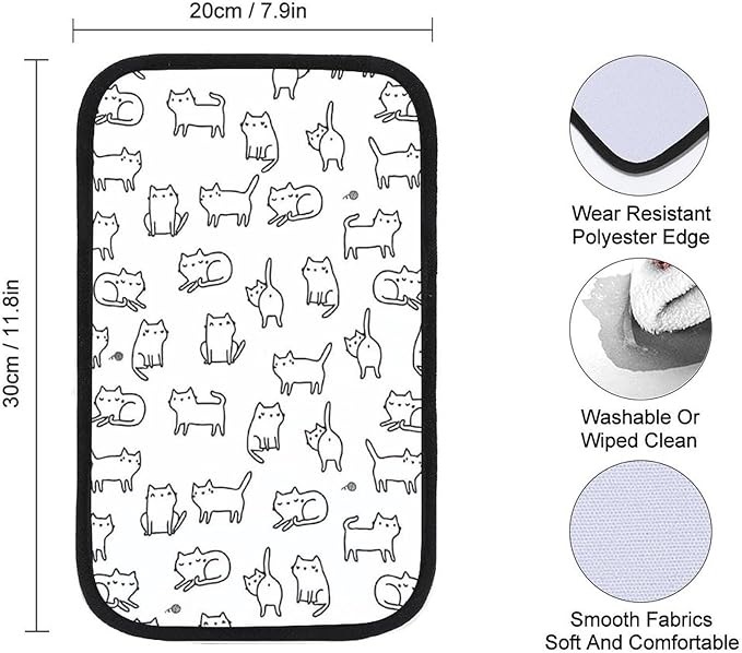 Black White Cat Car Center Console Cushion Pad,Waterproof Armrest Seat Box Cover Protector,Comfortable Car Decor Accessories Fit for Most Cars, Vehicles, SUVs