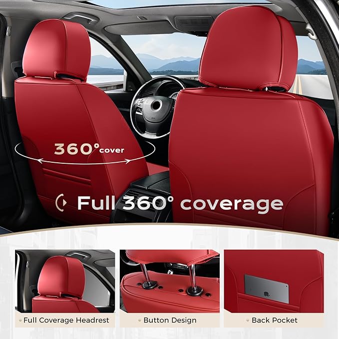 Coverado Car Seat Covers, Front Covers for Cars, Car Seat Cover Front Seats, Automotive Seat Cover, Waterproof, Leather Car Seat Cushion, Universal Interior Covers Seat Protectors for Most Cars
