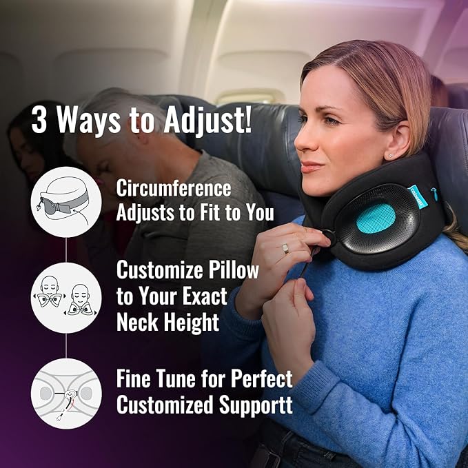 Cabeau Travel Pillow for Long Flights – Evolution X - Memory Foam Neck Support - Comfort On-The-Go for Airplane, Train, and Car (Amethyst) with Evolution X Travel Bag - Black
