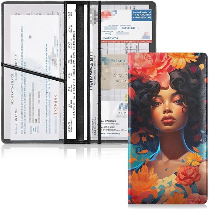 African American Black Women Car Registration and Insurance Holder Vehicle Glove Box Organizer Car Accessories Wallet Case for Women Men 202a1011