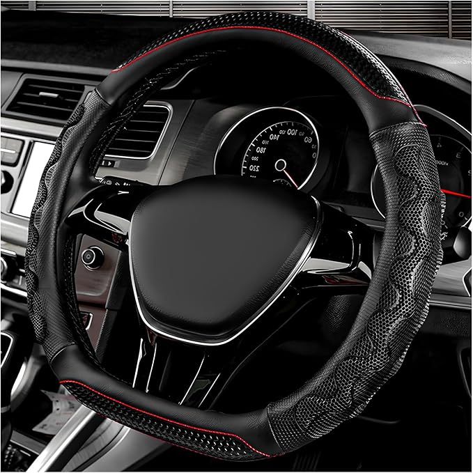 Car Steering Wheel Cover, 15 Inch Anti-Slip Steering Wheel Cover Protector with 3D Honeycomb Design, Universal Steering Wheel Covers for Cars Truck SUV, Car Accessories (Black)