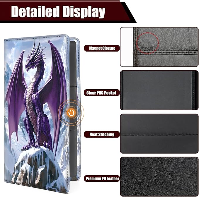 Car Document Holder with Magnetic Shut, Car Registration and Insurance Card Holder, Vehicle Glove Box Organizer Documents, Driver License, Auto Paperwork Organizer Wallet, Purple Dragon On Snowy Peak