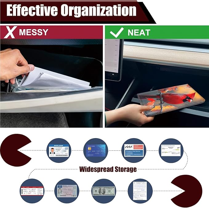 Car Document Holder with Magnetic Shut, Car Registration and Insurance Card Holder, Vehicle Glove Box Organizer Documents, Driver License Auto Paperwork Organizer Wallet,Red Cardinal In Fallen Leaves