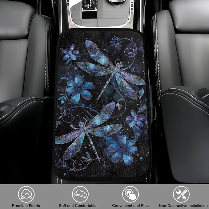 Bulopur Blue Dragonfly Car Center Console Cushion Pad Center Console Cover Fashion Auto Interior Protect from Pet Claws Flannel Car Console Covers Fit for Most Cars, Vehicles, SUVs
