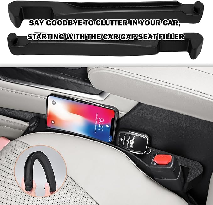 2PCS Car Seat Gap Filler,Upgraded 3 in 1 No Drop Seat Guard for Cars with Hook and Car Phone Holder Design,Universal Cars Seats Spacer Gap Filler for Double-Sided Use