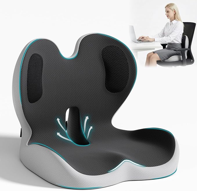 Memory Foam Seat Cushion with Lumbar Support Pillow,Office Chair Cushion,Ergonomic Car Seat Cushion,Designed for Tailbone,Sciatica,Back Pain Relief,for Office,Car,Truck,Desk Chair (Black Grey)