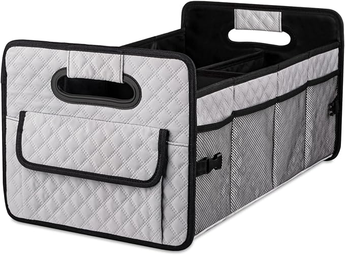 JiatuA Car Trunk Organizers and Storage for SUV, Collapsible Multi Compartment Container Box Adjustable Car Accessories for Women Men, Light Grey
