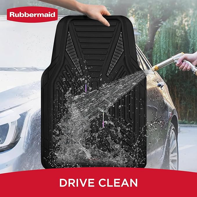 Rubbermaid Car Mat Full Set, Universal Trim-to-Fit Heavy-Duty Car Floor Mats – 4-Piece Set for All Weather Protection – Durable Rubber Mat for Cars, Trucks, SUVs & Vans-Black
