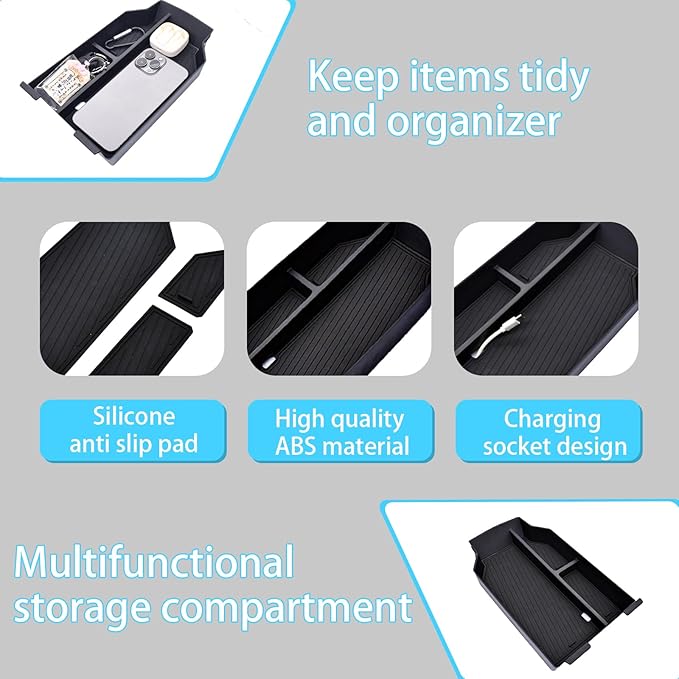 Center Console Organizer Compatible with BMW X3 2025 2026 (30 xDrive/M50 xDrive) , ABS Plastic & Anti-Slip Rubber Console Storage Box with Charging Hole, Center Organizer for 2025 BMW X3 Accessories