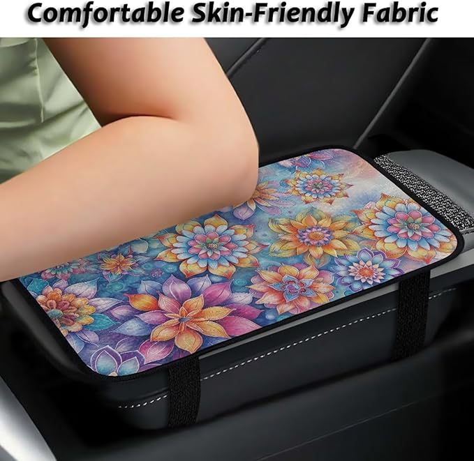 Bulopur Colorful Floral Car Console Covers Arm Rest Cover Car Easy to Install Armrest Console Cover Warmth Armrest Cover Protec 12.01 x 7.28 Inch Universal Armrest Cover Pad