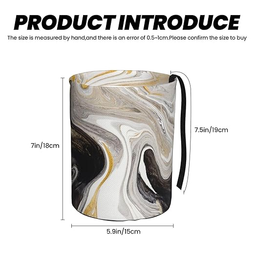 Black and Gold Swirl Liquid Ink Marble Car Trash Can Leak Proof Hanging Waterproof Garbage Can Multipurpose Trash Bin for Car SUV Front Seat Headrest Collapsible and Portable Storage Pocket