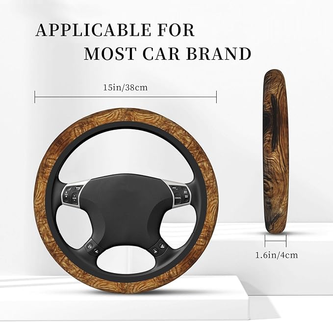 Wood Grain Print Steering Wheel Cover, Non-Slip Breathable Neoprene Steering Wheel Covers, Car Accessories Universal 15 Inch Fit Auto, Suvs, Truck