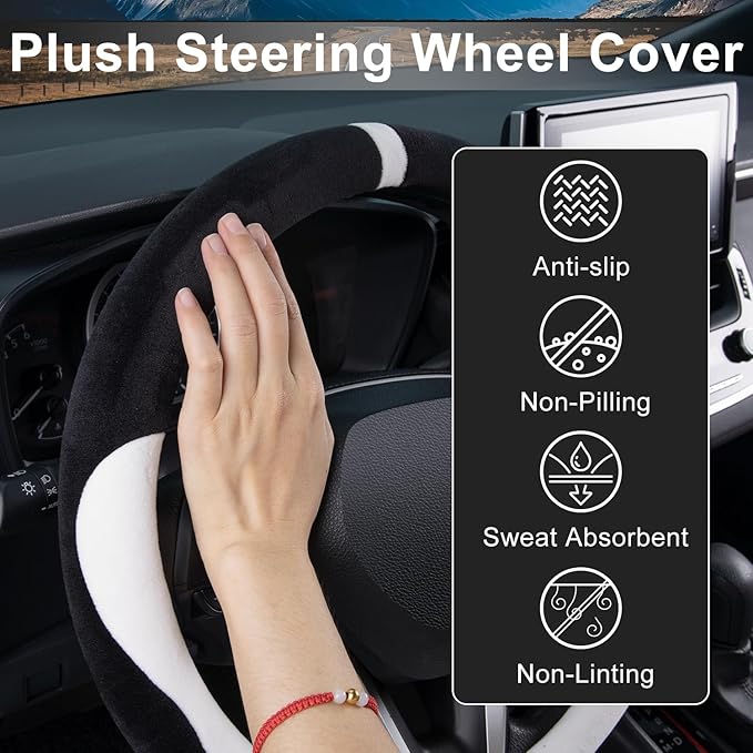 COFIT Plush Steering Wheel Cover Winter, Soft Warm Furry Grip Protector for Cars SUVs Trucks, Fits 14.5-15 Inch, Non-Slip Interior Accessory, White