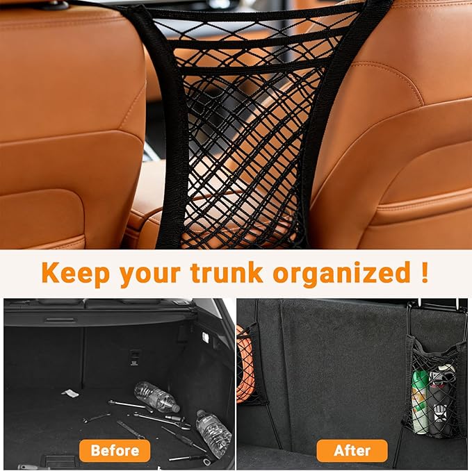 3-Layer Car Organizer with 2pockets-Black Mesh Car Seat,dog pets and baby Net Barrier,Purse Holder| Tissue Holder |Storage Bag for Car