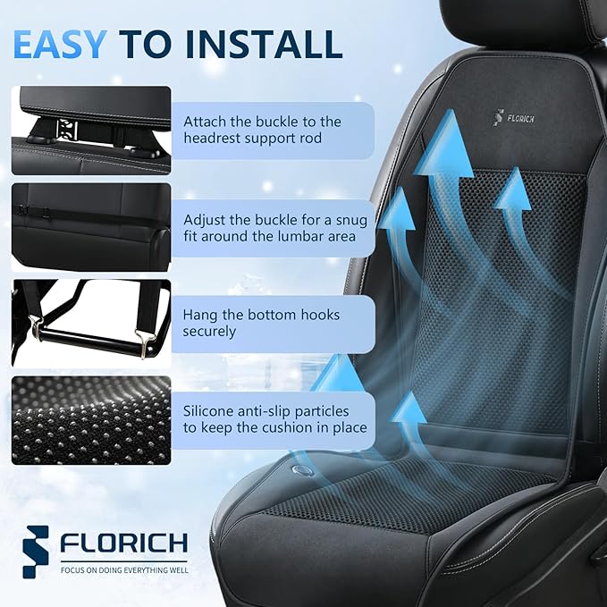 FLORICH Cooling Car Seat Covers with Blowing & Suction, 12V-24V Cooling Ventilated Car Seat Cushion with 8 Turbo Fans 3-Speed Adjustable Universal Fit for Car SUV Truck Van for Summer Driving