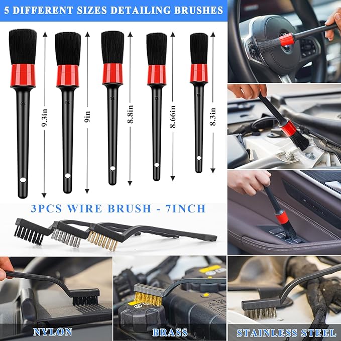 AUTODECO 38Pcs Car Wash Detailing Kit Cleaning Kits with Foam Gun Sprayer Collapsible Bucket Drill Brush Large Wash Mitt Towels Complete Interior Exterior Car Washing Supply Set Blue