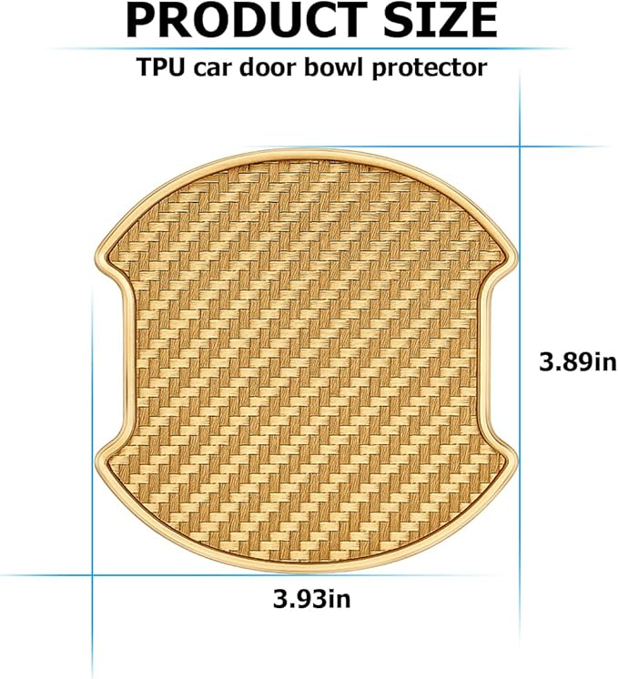 Mandark Car Door Handle Cup Scratch Protector, 4PCS 3D TPU Carbon Fiber Vehicle Door Bowl Sticker, Automotive Handle Paint Protective Film Cover, Universal Fit (Golden, Large)