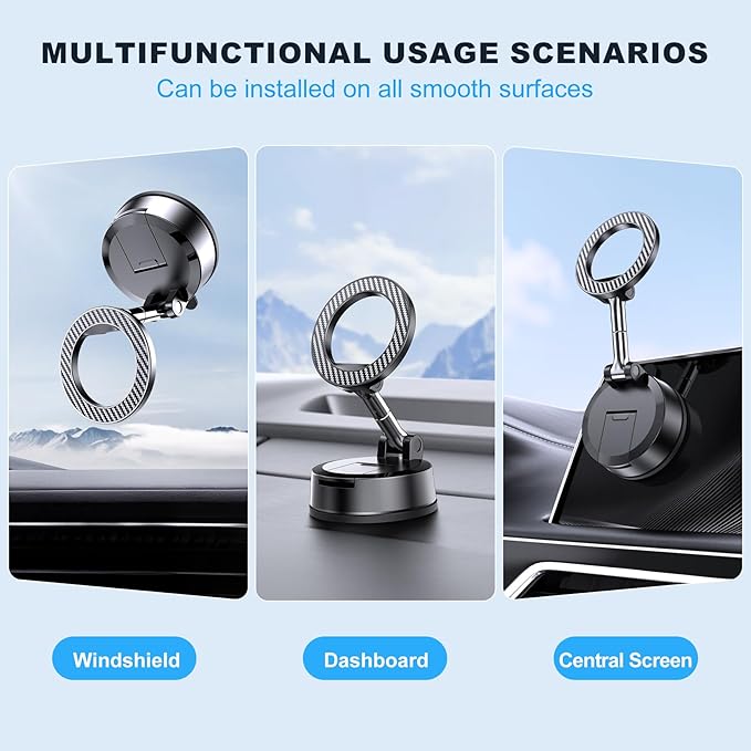 MOKPR Car Phone Holder for Magsafe, Magnetic Car Phone Mount Foldable Hands-Free Suction Cup Phone Holders for Your Car for iPhone 16 Pro/Pro Max 15 14 13 12