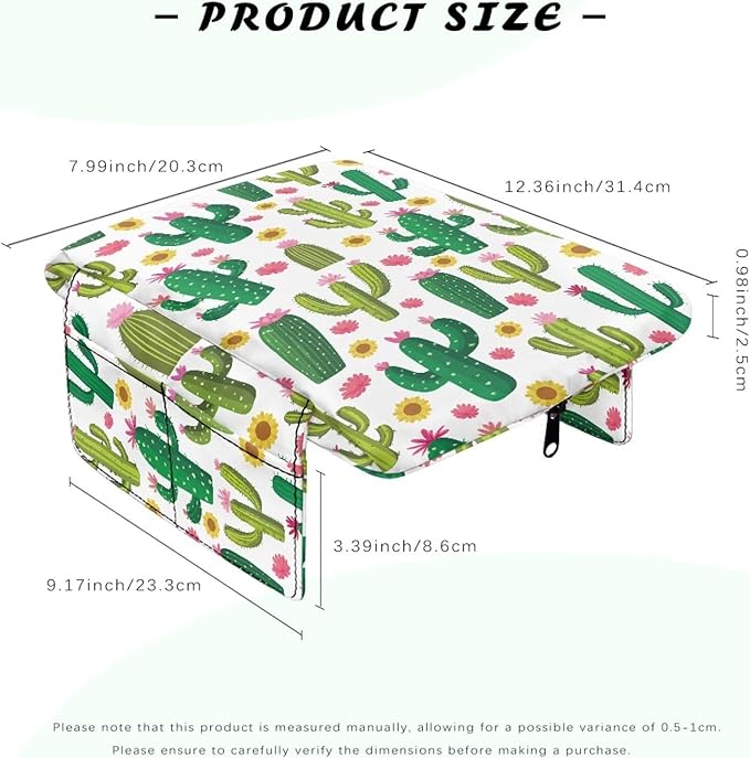 Dreaweet Cactus Print Center Console Armrest Cover with Side Pockets Thick Armrest Cover for Car Truck SUV Van,Soft Non-Slip Car Arm Rest Cover Pad