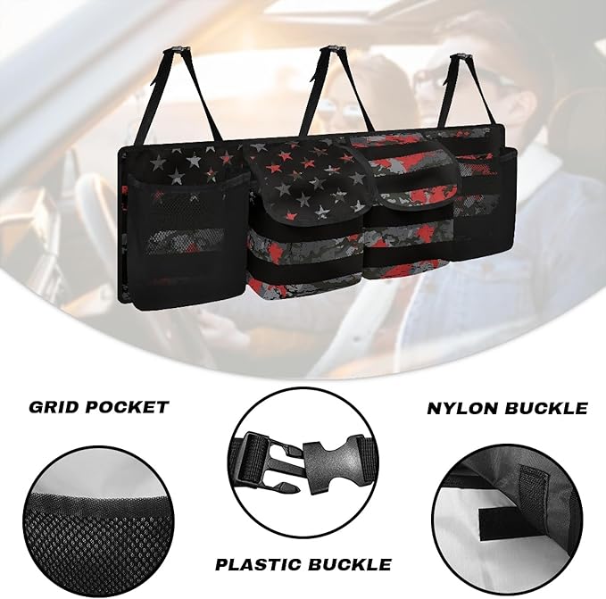 CLOHOMIN American Flag Car Truck Organizer Red Camo Cargo Storage Bag with 4 Pockets Collapsible Backseat Hanging Organizer Fashion Car Accessories for Women Men