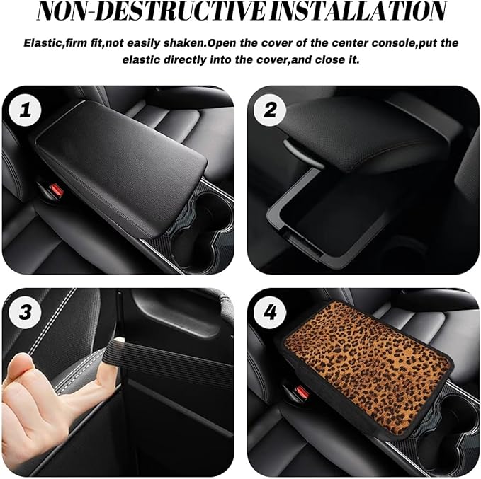 Dreaweet Cheetah Print Car Accessories Center Console Cover,Brown Leopard Print Car Armrest Cover Cushion Pad with Pockets,Universal Arm Rest Cover for Car Truck SUV Van
