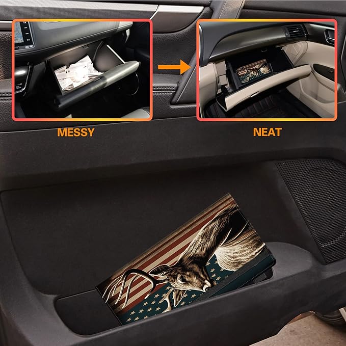 Car Registration and Insurance Holder,Leather Vehicle Glove Box Organizer Wallet for Document,Perfect for any Car,Truck,Motorcycle,Driver License,Trailer or Boat,Men & Women,American Deer Flag Pink