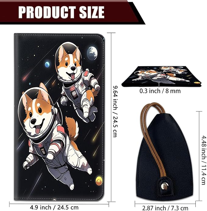 Car Registration and Insurance Holder, PU Leather Auto Document Holder for Men&Women, Vehicle Glove Box Compartment Organizer with Magnetic Shut for Driver's License, Space Astronaut Corgi Dog