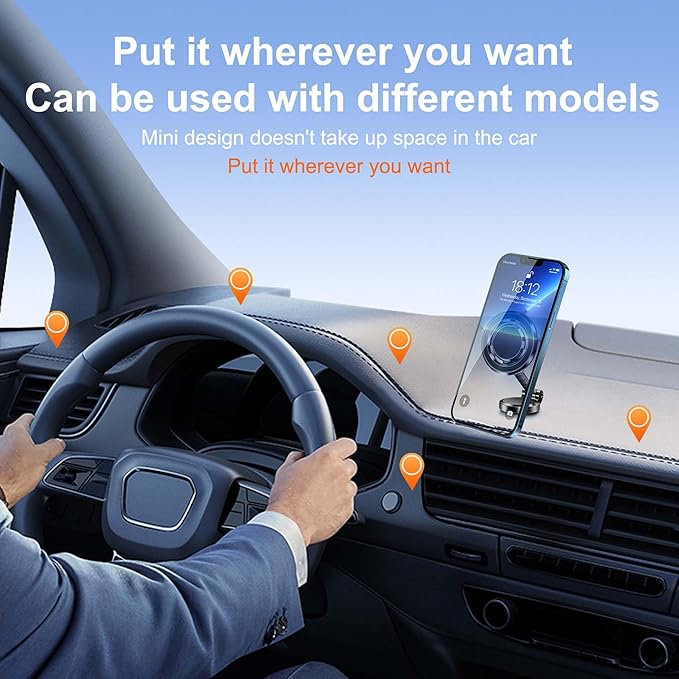 for Foldable Magsafe car Mount - 360° Base Rotating Car Dashboard Magnetic Cell Phone Holder, Powerful Magnet Car Phone Holder, Compatible with All Smartphones-MagSafe Car Accessories