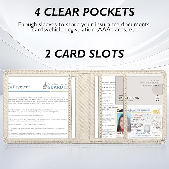 Tavonis Car Registration and Insurance Card Holder，Small Glove Box Organizer for Men and Women，Car and Truck Driver License, Documents, Card Storage Accessories，White