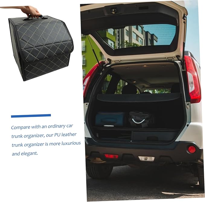 PartyKindom Portable Car Trunk Organizer Compact Folding Pu Leather Storage Box for Auto Trunk and Easy to Clean for Car and Home Use Small Elegant Design