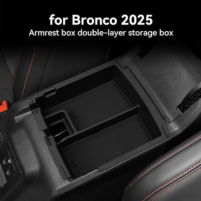 Center Console Organizer for 2025 Ford Bronco - 4 Door Full Size Ford Bronco Center Console Armrest Storage Box for Ford Bronco Accessories 2025 Upgraded Tray (Not for 2-Door & Bronco Sport)