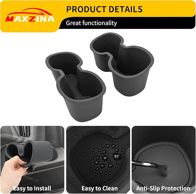 Maxzina Cup Holder Compatible with 2023-2025 Honda Pilot Rear 3rd Row Black Silicone Center Console Insert Cup Holder Bottle Holder Interior 2PCS Decoration for 2024 Pilot Accessories