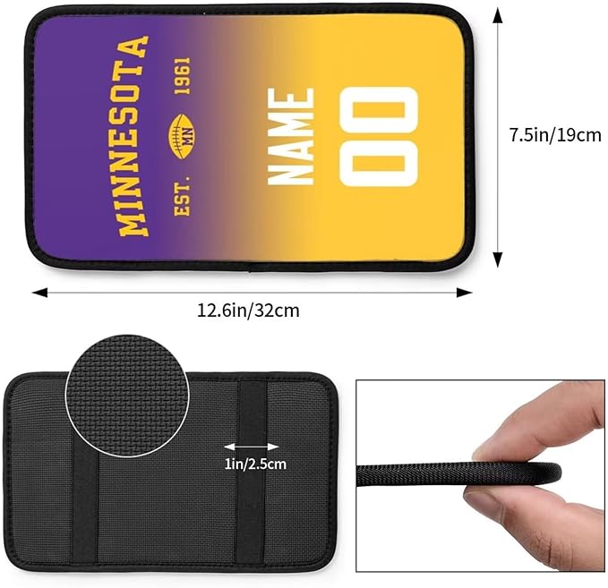 Custom Car Armrest Cover,Add Personalized Name and Number As Gifts for Loyal Football Fans,Auto Center Console Pad Car handrail Box Cushion,Fit for Most Car