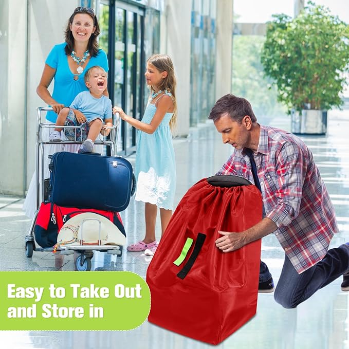 Sublaga Car Seat Bags For Airplane Travel, Durable Carseat Cover For Air Travel Car Seat Travel Bag with Shoulder Straps and 2pcs Luggage Tags For Airplane, Red