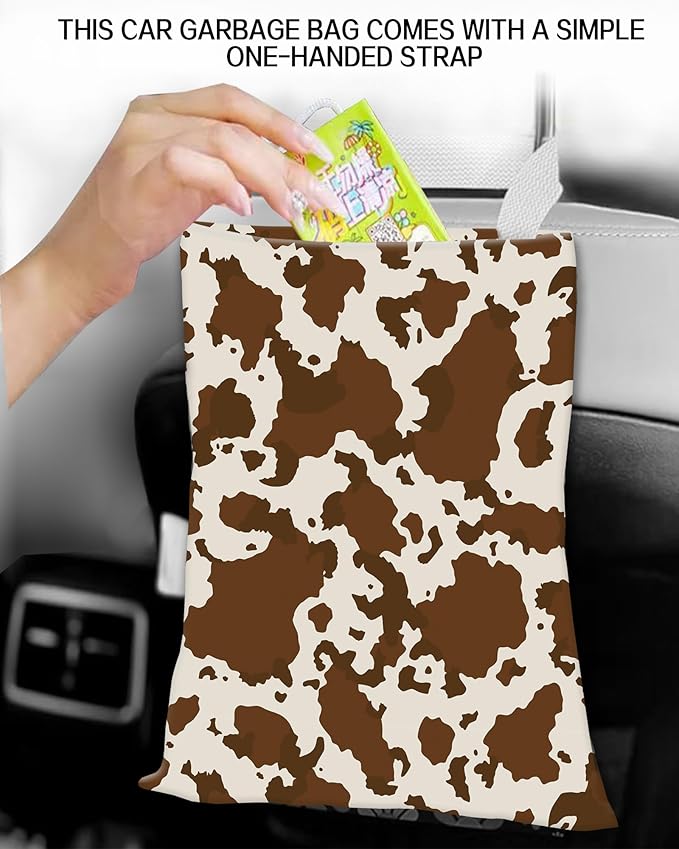 ANKVRP Car Garbage Can, Hanging Car Trash Can Bag for Back Seat Organizer, Retro Cow Print