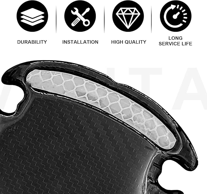 8PCS Universal Car Door Handle Protector Sticker - 3D Carbon Fiber Anti-Scratch Cover, Self-Adhesive & Non-Marking Reflective Safety Strips, Paint Protection Film (Silver)