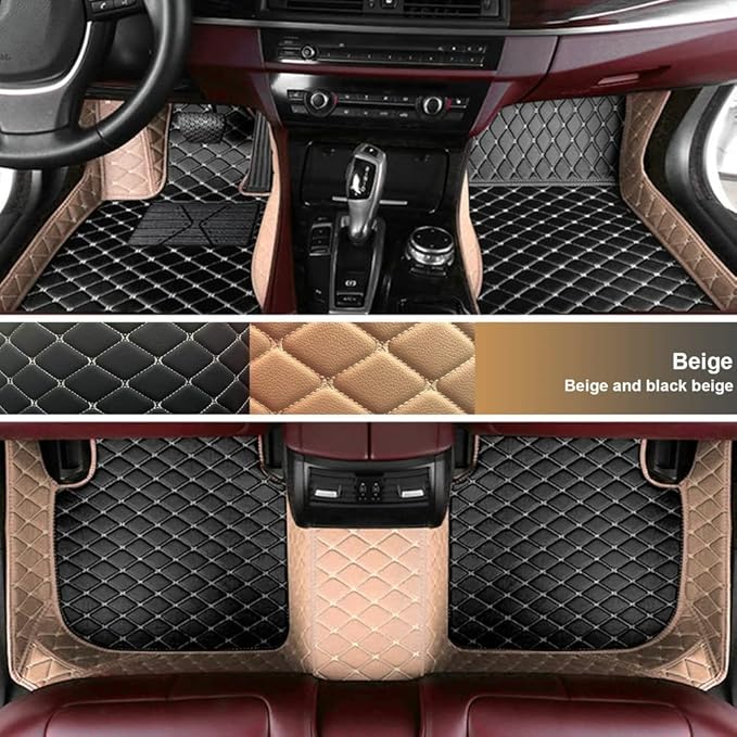 Custom Fit Car Floor Mats for Most Cars, SUVs, Trucks - Waterproof PU Leather All-Weather Floor Liners - Durable Anti-Slip Interior Car Accessories to Protect Vehicle Floors (Beige+Black Beige)