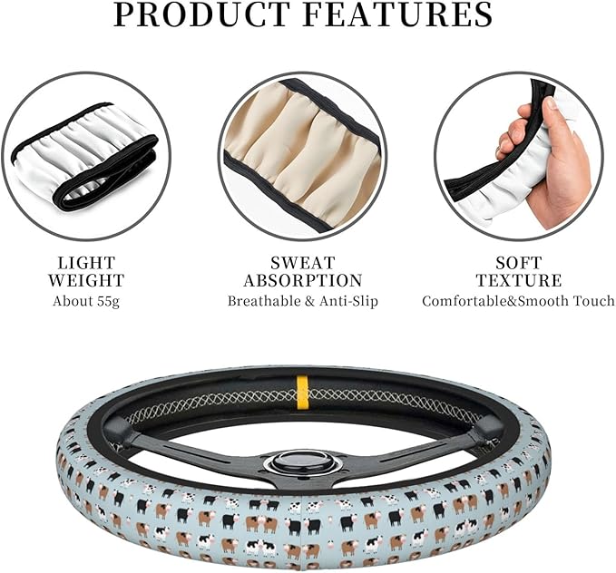 Farmhouse Cows Neoprene Steering Wheel Covers Women Men Car Accessories, Universal 15 Inch Fit Auto, Suvs, Truck