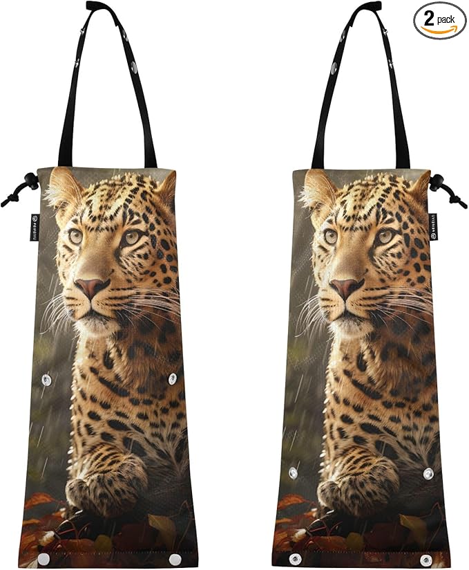 ALAZA Hanging Car Trash Bags Garbage Bag Trash Can for Back Seat Small Cheetah Leopard 2 Washable Storage Bag Retractable 2 Pack