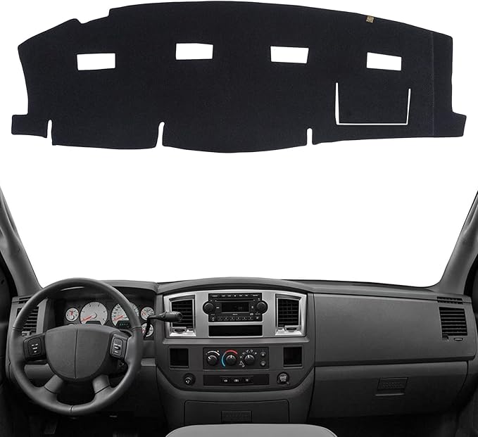 KEYOOG Dashboard Cover Dash Mat Fit for 2006-2008 Do-dge Ram 1500, 2006-2009 Ram 2500 3500 (for Left Hand Drive),Car Dash Board Mat Anti-Glare Carpet,Non-Slip Pad Sunshield Protector (Black)