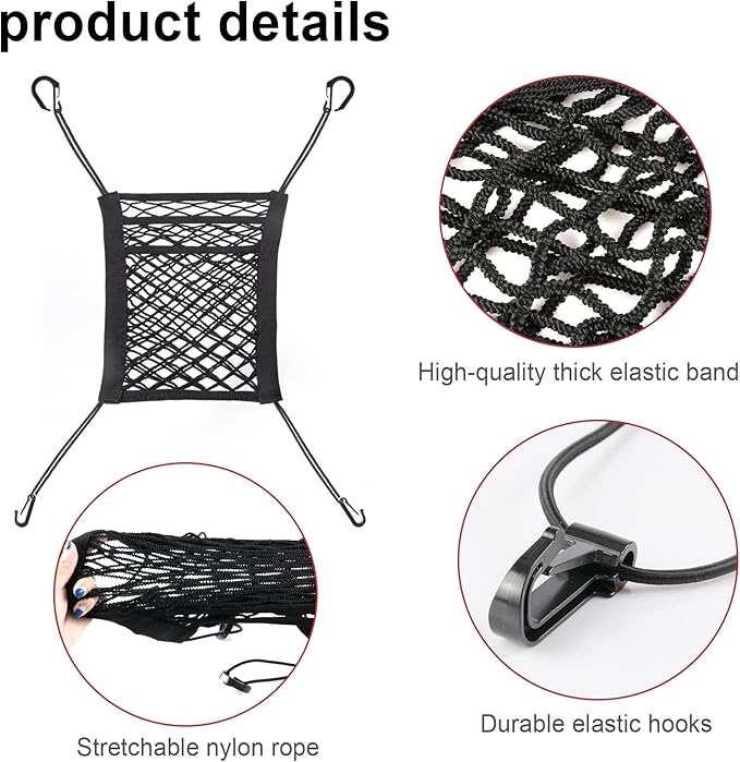 Amiss 3 Layer Car Net Pocket Handbag Holder, Between Seat Back Storage, Elastic Mesh Trunk Bag for Inside, Accessories Interior, Barrier of Backseat Kids Dogs or Pets - 9.8511.8 in