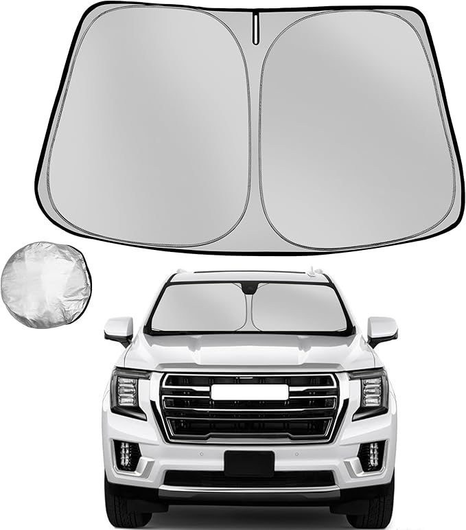Fonowka Windshield Sun Shade for 2021-2025 GMC Yukon XL Foldable Sun Sunshade for Car Front Window Blocks UV Rays and Heat Automotive Interior Protector Custom Fit Accessories