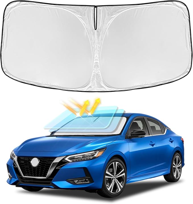 for Sentra 2020-2025 Windshield Sun Shade - 4 Layers Car Sunshades for Front Windows Shade Cover Custom Fit Sentra Sun Visor 240T Retractable Shade Blocks UV Rays Car Accessories