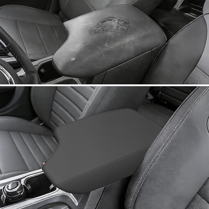 AOMSAZTO Console Covers for 2015-2023 Ford Everest Armrest Covers Leather Black