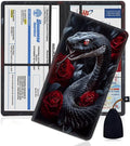 Car Document Holder with Magnetic Shut, Car Registration and Insurance Card Holder, Vehicle Glove Box Organizer Documents, Driver License, Auto Paperwork Organizer Wallet, Black Snake In The Red Rose
