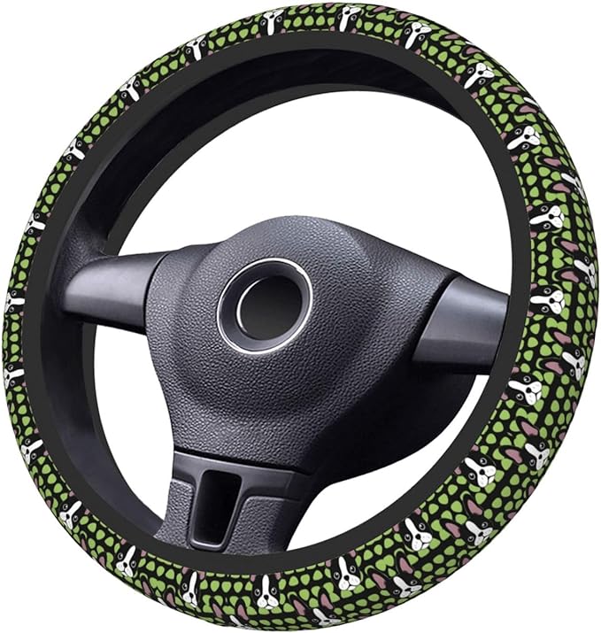 Cute Boston Terrier Neoprene Steering Wheel Covers Women Men Car Accessories, Universal 15 Inch Fit Auto, Suvs, Truck