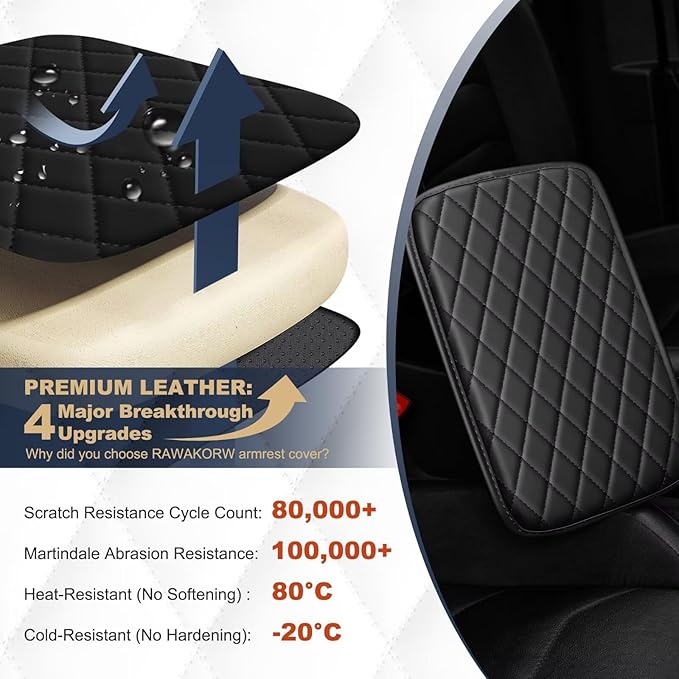 YORKNEIC Center Console Cover Fit for Model Y Armrest Cover for Car with 2 Side Pockets Faux Leather Middle Console Cover (Black)