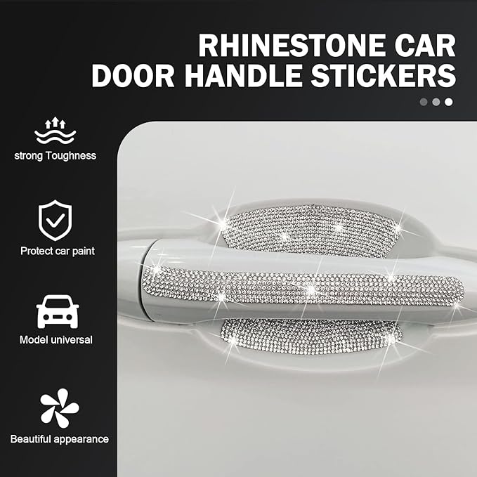 8PCS Bling Car Door Handle Protector, Crystal Rhinestone Car Door Protector, Bling Door Bowl Protective Sticker, Anti-Scratch Auto Protection Accessories, Universal for Most Car, SUV, Truck